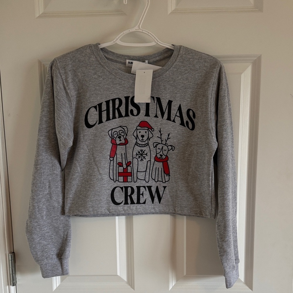 NWT Suburban Riot Gray Christmas Crew Dogs Sweatshirt Size Large